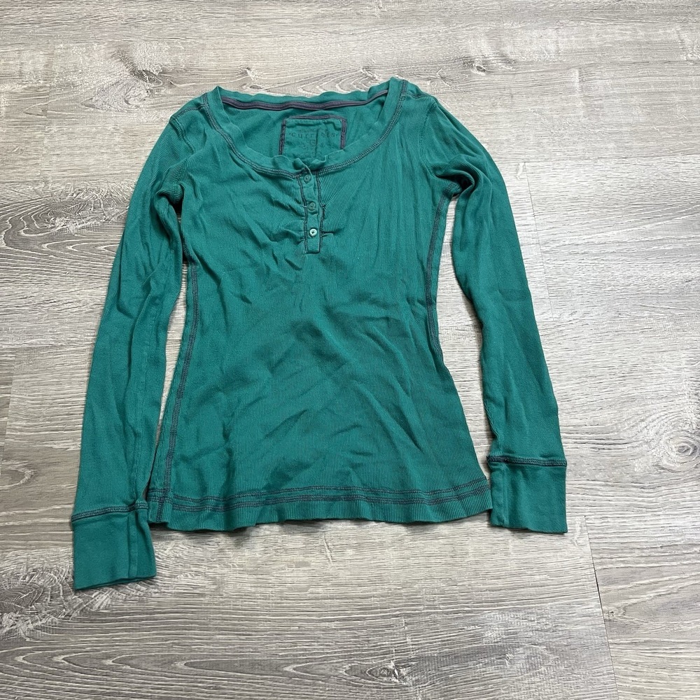 Currants Women's Size Medium Long Sleeve Green Round Neck Ribbed Y2K